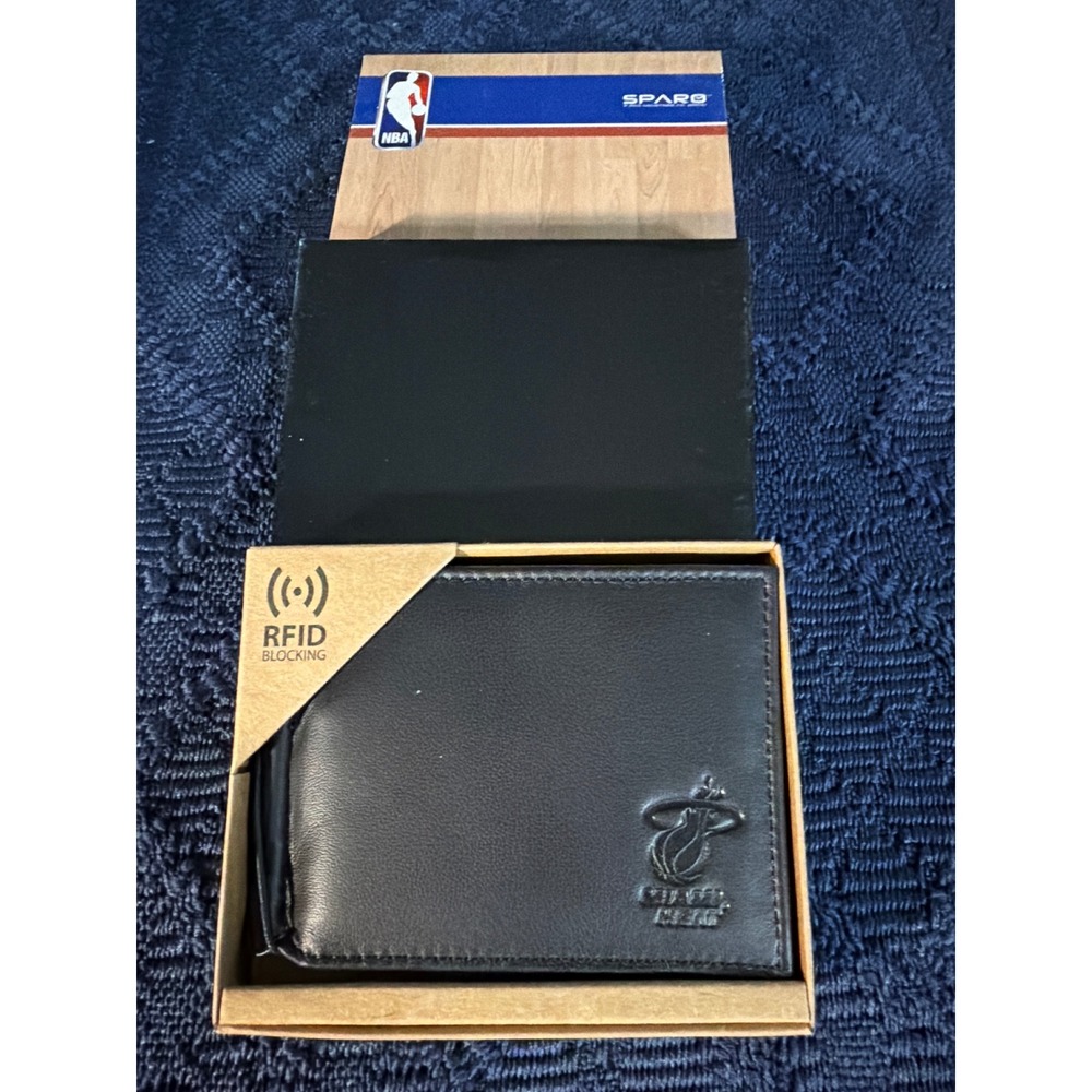 NBA Miami Heat Sparo Black Leather RFID Blocking Bifold Wallet with Money Clip
